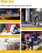 LED Temporary Work Light 100W LED Construction Lights 12,000lm 5000K Daylight Stainless Steel Guard Portable Hanging Work Lighting Workshop Jobsite Light Outdoor
