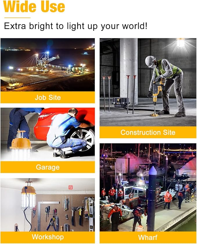 LED Temporary Work Light 150W, 5000K 18,000lm Outdoor Construction Lights Job Site Lighting 15ft Cord IP65 Dust Waterproof Hanging Lighting