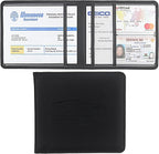 Car Registration and Insurance Holder, Premium Pu Leather Vehicle Glove Box Organizer - for Driver License, Cards & Essential Documents (S-Black)