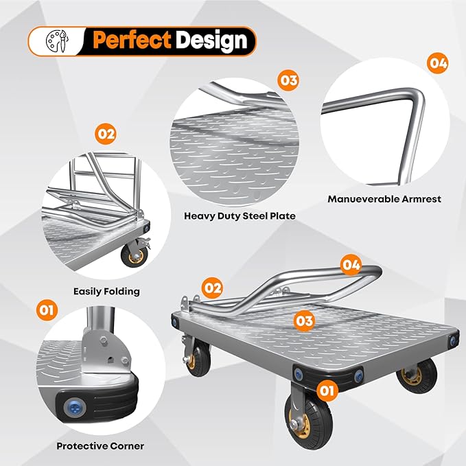 Heavy Duty Platform Truck Flat Moving Cart Hand Trucks,2000Lbs Steel Push Cart Dolly, 36 x 24in Large Flatbed with 5'' 360 Degree Swivel Wheels for Easy Storage