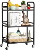 HDANI 3 Tier Rolling Cart Shelves,Heavy Duty Multifunctional Metal Frame-Supports 22 Lbs Per Tier,Rolling Cart with 2 Lockable Wheels for Home,Office,Kitchen,Bathroom,Bedroom,Black