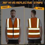High Visibility Vest for Men Women 5 Pockets Safety Vest with Reflective Strips, Hi Vis Vest with Mesh Fabric, Breathable, (GR720-Orange,S).