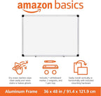 Amazon Basics Magnetic Whiteboard/Dry Erase Board, 36 x 48-inch, Aluminum Frame, Silver/White