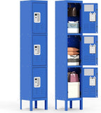 3 Doors Locker for Employees, Metal Locker Storage Cabinet for Home Office School Gym, Lockable, Require Assembly(Blue)