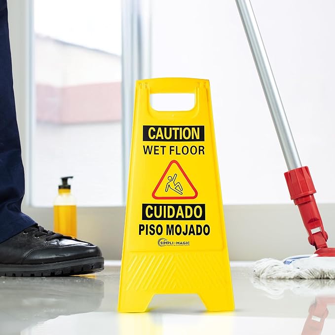SIMPLI-MAGIC 24" Height Wet Floor Caution Signs, 6 Pack – Double-Sided, Bilingual & Foldable Safety Warning Sign – Commercial Grade, Yellow