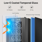 Tylza 8 Bottles Wine Fridge, Wine Cellar with Low-E Tempered Glass Door, LED Touchscreen, Lock, Frost Free, No Vibration, Wine Cooler Refrigerator for Red, White, Champagne or Sparkling Wine, Black