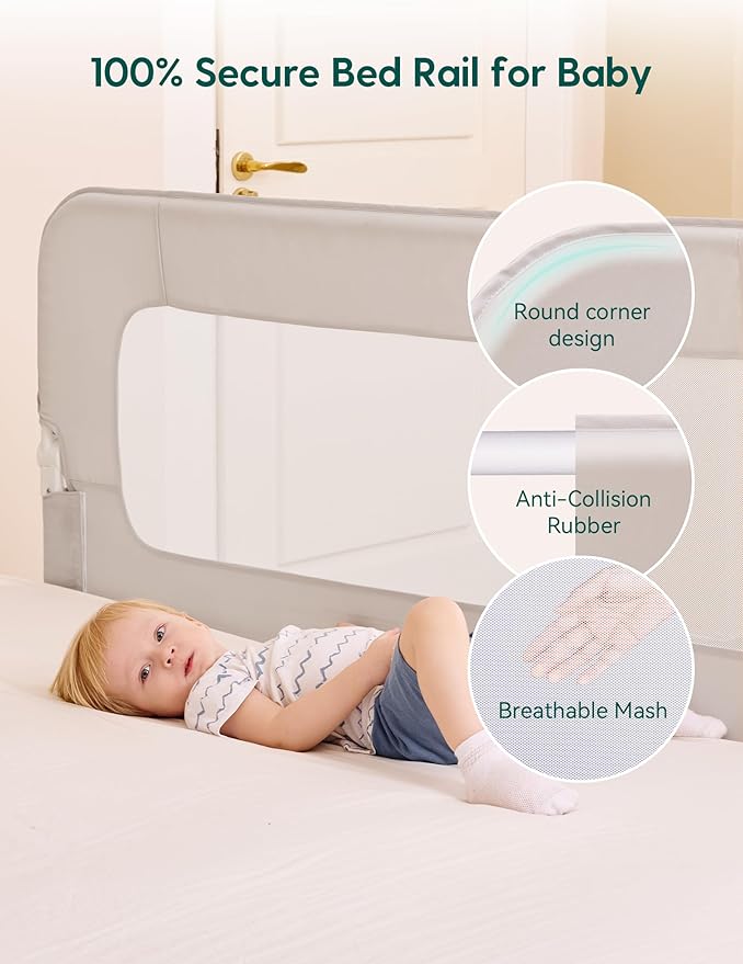 BABELIO Bed Rail for Toddlers, 43" Wide Swing Down & Adjustable Height Toddler Bed Rails for Kids/Elderly/Adults, Baby Side Railing for Twin/Full/Queen/King Size