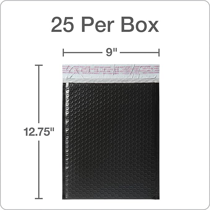 Quality Park Bubble Mailers, 8.25 x 11 Shipping Envelopes, Water Resistant Black Poly Padded Envelopes, Redi-Strip Peel Off Closure (QUA85870), Letter, 25/Box