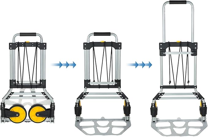 Mount-It! Folding Hand Truck and Personal Dolly, Aluminum Trolley, Heavy Duty 264 Lb Capacity Cart, Dolly Cart with Wheels of Durable Rubber, Soft Grip Telescoping Handle for Indoor Outdoor, Foldable