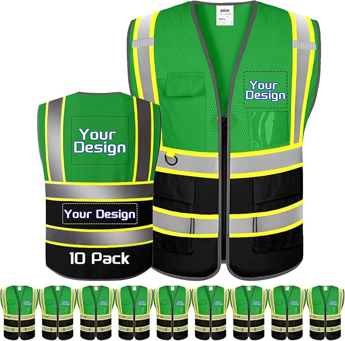 Custom Safety Vest with Logo Pockets High Visibility Reflective Vests Construction Security Workwear