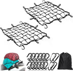 Cargo Net Motorcycle Fuel Tank Net Natural Latex Core, 15"x 15" Extends to 30"x 30" with 2"x 2" Mesh for Motorcycle Helmets, Bikes, ATVs, UTVs, Luggage (Black, 2 Pack)