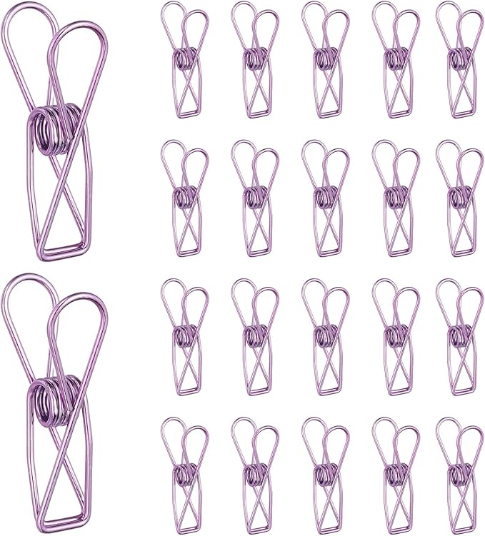 PATIKIL 50Pcs Paper Office Binder Clips, 1.26" Small Metal Wire Hollow Out Paper Clamps Long Tail Binder Clips for Photo Clothes Hanging Office Home Kitchen Food Package, Purple