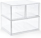 Prsildan Acrylic Drawer Makeup Organizer with 3 Drawers, Clear Stackable Storage for Baby Bottles, Craft, Jewelry & Hair Accessories, Multi-Use for Vanity, Countertop, Office Desk Organization
