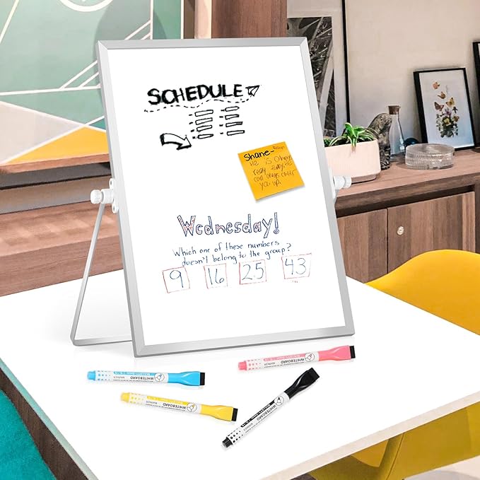 Dry Erase Magnetic White Board, 11" x 14" Double-Sided Desktop Whiteboard with Stand, Portable Small Whiteboard Set for Drawing, Office, Home, School