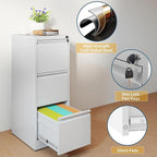 3 Drawer File Cabinet with Lock, Vertical Filing Cabinets for Home Office, Metal Storage Cabinets, Heavy Duty File Cabinet for Letter/Legal/A4/F4 Size Amssebly Required, White