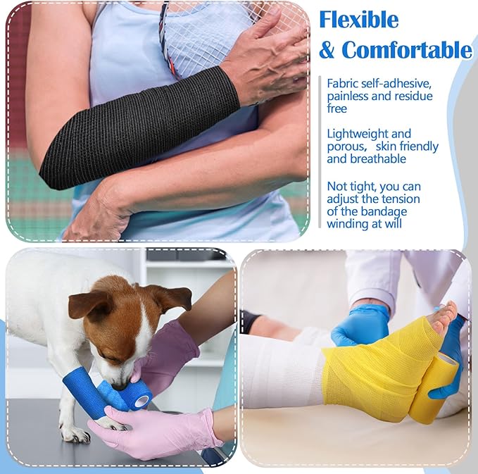 Treela 36 Pcs Self Adherent Bandage 4" X 5 Yard Wrap Breathable Cohesive Bandage Elastic Adhesive Tape for Stretch Athletic Sports Wrist Ankle