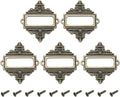 uxcell 5 Pcs Metal Label Holder, 2.2 x 2.4 Inch Small Vintage Card Frame Tag Floral Lace Label Holder with Screws for File Boxes Drawers Door Cabinet Book Shelves, Bronze Green