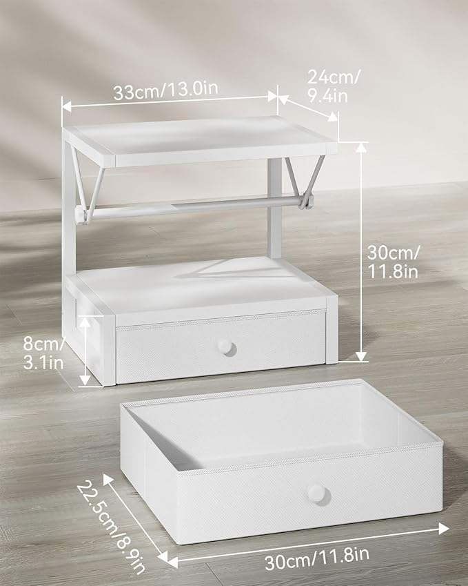 IBUYKE Label Holder for Rolls and Fan-Fold Labels,Wooden Thermal Shipping Label Stand With Drawer Desktop Printer Holder for Home, Office, Small Business,White TPS003W