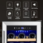 Tylza 15 Inch Wine Cooler Under Counter, 30 Bottles Built-in Wine Fridge with Stainless Steel Tempered Glass Door, Temp Memory Function, Freestanding Fast Cooling Wine refrigerator, Quiet Operation