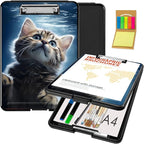 Clipboard with Storage,Office Supplies Nursing Clipboards Folder with Pen Holder Plastic Foldable Clip Board with Storage for Nurse Teacher,Swimming cat