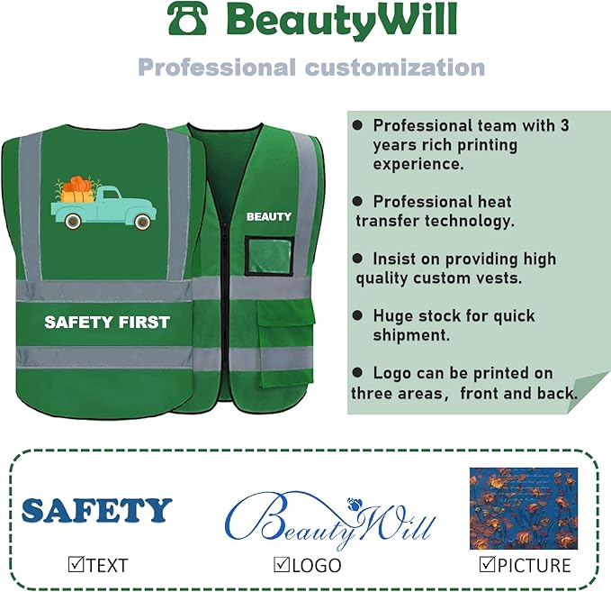 BeautyWill Custom Logo Safety Vest Class2 High Visibility Reflective Vest Breathable Construction Vest