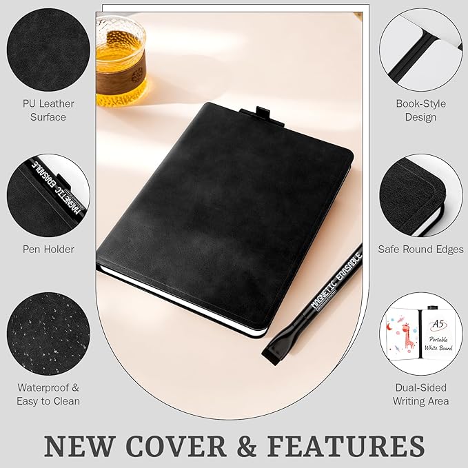 8.4" x 6" Portable White Board Dry Erase Notebook, PU Leather Shell Double Sided Folding Whiteboards with 3 Pens, Small Travel Dry Erase Board for Study, Meeting, Planning,doodling,Gift for Child