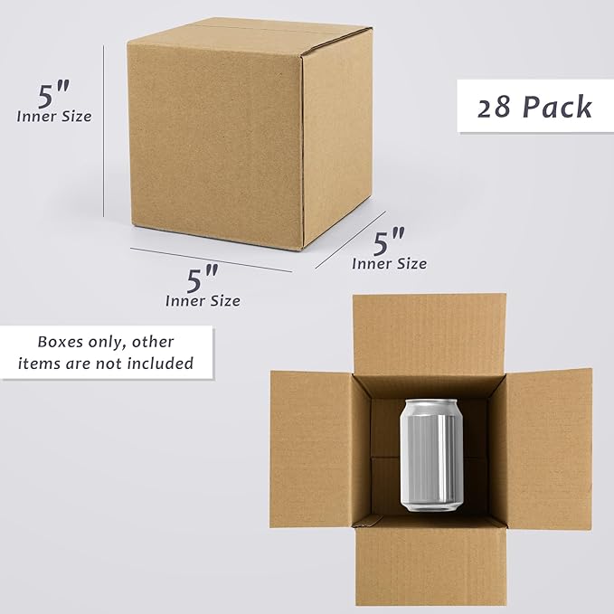 Frametory 5x5x5 Pack of 28 Corrugated Cardboard Packing Shipping Mailing Moving Carton Boxes, Brown