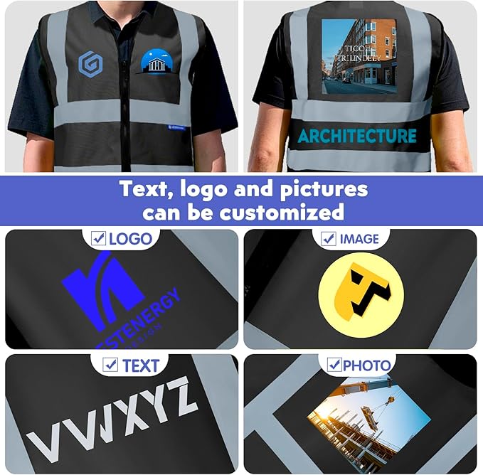 Custom Safety Vest with Logo Pockets High Visibility Reflective Vests Construction Security Workwear