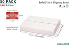 50 Pack 9x6x1.3 inch Shipping Boxes, Easy-Fold Multi-Depth DVD Mailer Box with Fragile Stickers for Mailing, Storing, Package, Gifts, Crafts, Business or Home, White