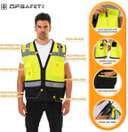 Reflective Safety vest With back plan pocket,High visibility Class 2 Heavy Duty Surveyor Vest with Zipper,Hi Vis Construction Work Vest for Men＆Women ANSI/ISEA(Yellow-Bottom,5XL)
