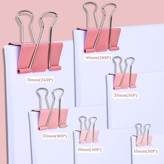 Temiary Aesthetic Binder Clips, 48 Pcs 0.98 Inches Small Metal Binder Clip with Clear Storage Container, Binding Paperwork Clamps for School Teachers Office Supplies (Pink)