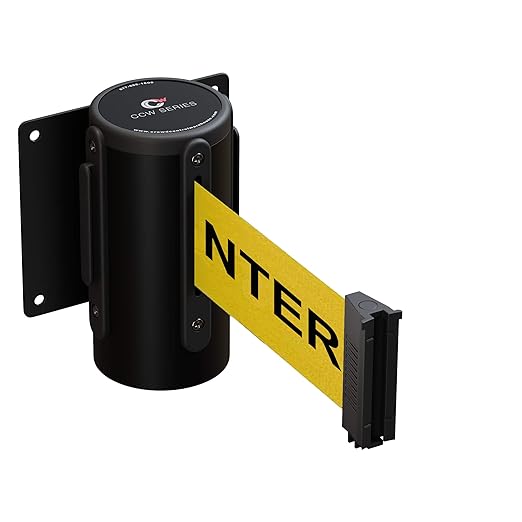 Crowd Control Warehouse - CCW Series WMB-125 Fixed Wall Mount Retractable Belt Barrier - 11 Foot, Yellow"Caution: DO NOT Enter" Belt with Black Steel Case
