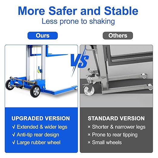 70" 500lbs Material Lift Winch Stacker, Hand Winch Lift Truck with Adjustable Straddle Leg, Manual Material Lifter Pallet Stacker for Contractor, Workshop, Industrial, 42.90" L x 43.30" W