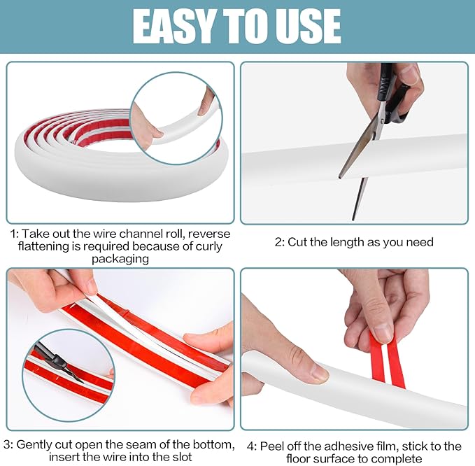 Floor Cord Cover Self Adhesive Cord Hider,20FT Cable Management, Extension Strip Protector for Wires, Prevent Cable Trips for Offices, Gyms, Exhibitions Cavity:0.39"(W) x 0.27"(H) White