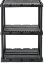 Gracious Living 4 Pack Light Duty Storage Shelves, Knect-A-Shelf 3-Shelf Ventilated Shelving Rack Organizer for Home, Garage, Basement, Laundry, Black