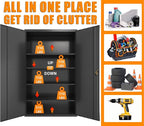 Upgraded Wide Metal Storage Cabinet - 72 Inch Black Lockable Garage Cabinet with Wheels & 4 Adjustable Shelves | Heavy-Duty Steel Cabinet for Garage, Office, Pantry, Gym