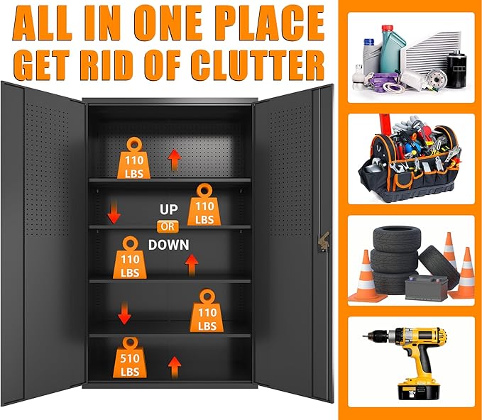 Upgraded Wide Metal Storage Cabinet - 72 Inch Black Lockable Garage Cabinet with Wheels & 4 Adjustable Shelves | Heavy-Duty Steel Cabinet for Garage, Office, Pantry, Gym