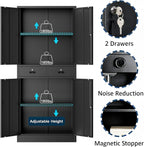 BESFUR 71“H Metal Storage Cabinet with 2 Lockable Drawers and 2 Lockable Doors, Garage Cabinet with 2 Adjustable Shelves, Locking Cabinet for Garage, Office, Classroom - Black