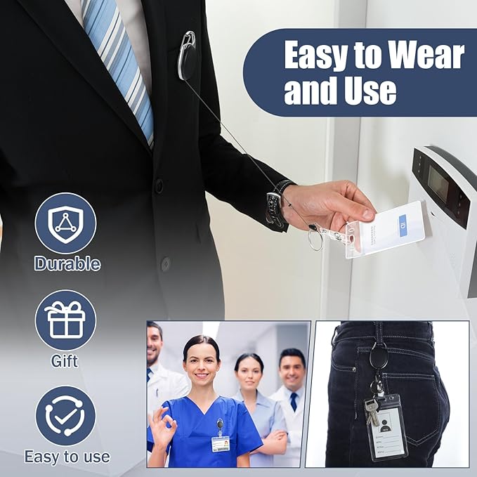 Laumoi 400 Packs Retractable ID Badge Holder Name ID Badge Reel Clips Keychain with Belt Clip and Key Ring for Office Worker Doctor Nurse Employee (Black)