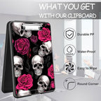 Clipboard with Storage, High Capacity Plastic Storage Clipboard with Low Profile Clip for Women Teachers Work, School & Office Supplies, Cute Pattern Decorative Clipboards, Skull Rose