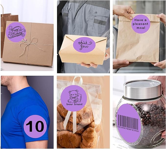 4 Inch Large Purple Circle Thermal Labels, 300 Labels/Roll,Self-Adhesive Round Inventory Stickers, Multi-Purpose Round Roll Thermal Printing Stickers for Business and Domestic Use