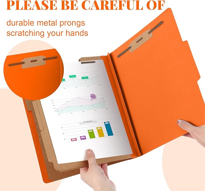 Skyygemm 24 Pcs Classification Folders Letter Size, 3 Divider Pressboard File Folder with Fasteners, Expanding File Organizer Bulk for Teachers, Clergy, Office, Church, Christmas Donations (Orange)