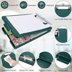 Small Clipboard with Storage, A5 Clipboards with Pen Holder, Half Letter Clip Boards 6x9 Mini Plastic Clipboard with Low Profile Clip for Classroom, School, Office Supplies (Emerald)