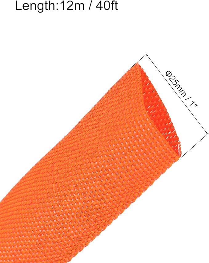 MECCANIXITY Braided Cable Sleeves Heat Shrinkable Fabric Sleeving, 1" 40ft Orange 2:1 Ratio Heat Shrinkable Cord Protector for Harness Cable, Network Cable Protection, Cable Management