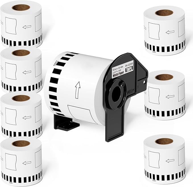 Suminey - Compatible Continuous Labels Replacement for Brother DK-2205 (2.4 in x 100 ft), Use with Brother QL Label Printers [8 Rolls+ 1 Refillable Cartridge]
