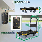 Medium-Duty Foldable Platform Cart with 4 Wheels & 1323LB Capacity - 2 Swivel & 2 Fixed Wheels, Compact Push Cart Dolly Black Plastic Trolley, 5-Inch Wheels, Spare Tire & Anti-Collision Corners
