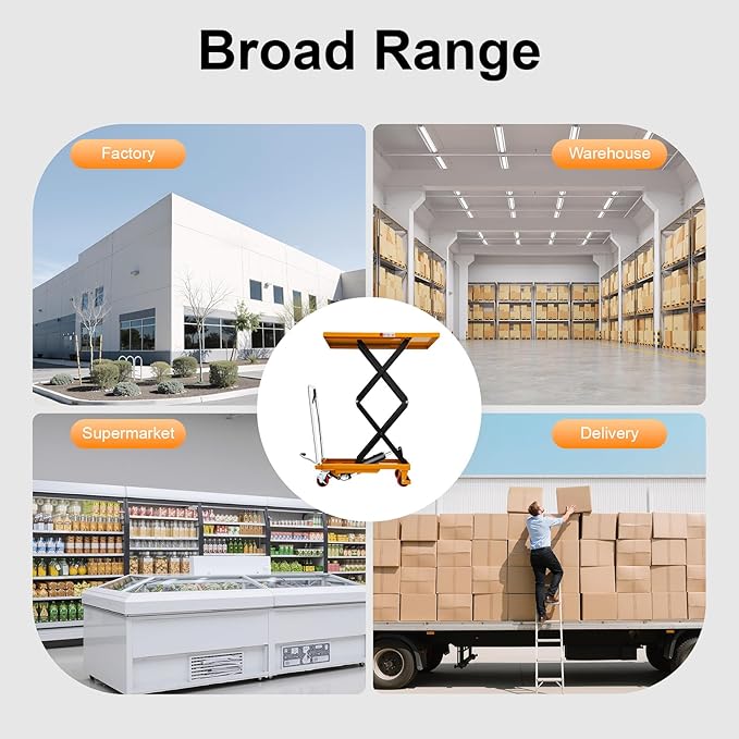 Hydraulic Lift Cart, Double Scissor Design with 770 lbs Load Capacity, 49.6" Max Lift, 4 Locking PU Wheels & Safety Guard for Material Handling and Transportation