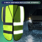 JaGely 15 Pack Reflective Safety Vests with Pockets and Zipper Construction Work High Visibility Vest for Men Women(Large,Fluorescent Green)