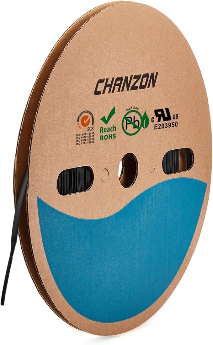 Chanzon 2:1 Ratio - 80Ft Roll - 9/32" (7mm) Heat Shrink Tubing 2:1(25M Total Length) Black Polyolefin Sleeving Wrap Shrinking 2 to 1 1pcs