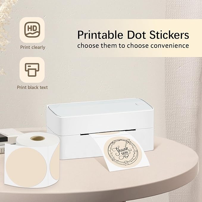 3 X 3 Inch Round Thermal Labels Circle Color Coding Labels Printable Waterproof 500PCS Round Stickers Adhesive Writable for Office, Home, Garage, DIY Sticker, Name Tag, Light Brown